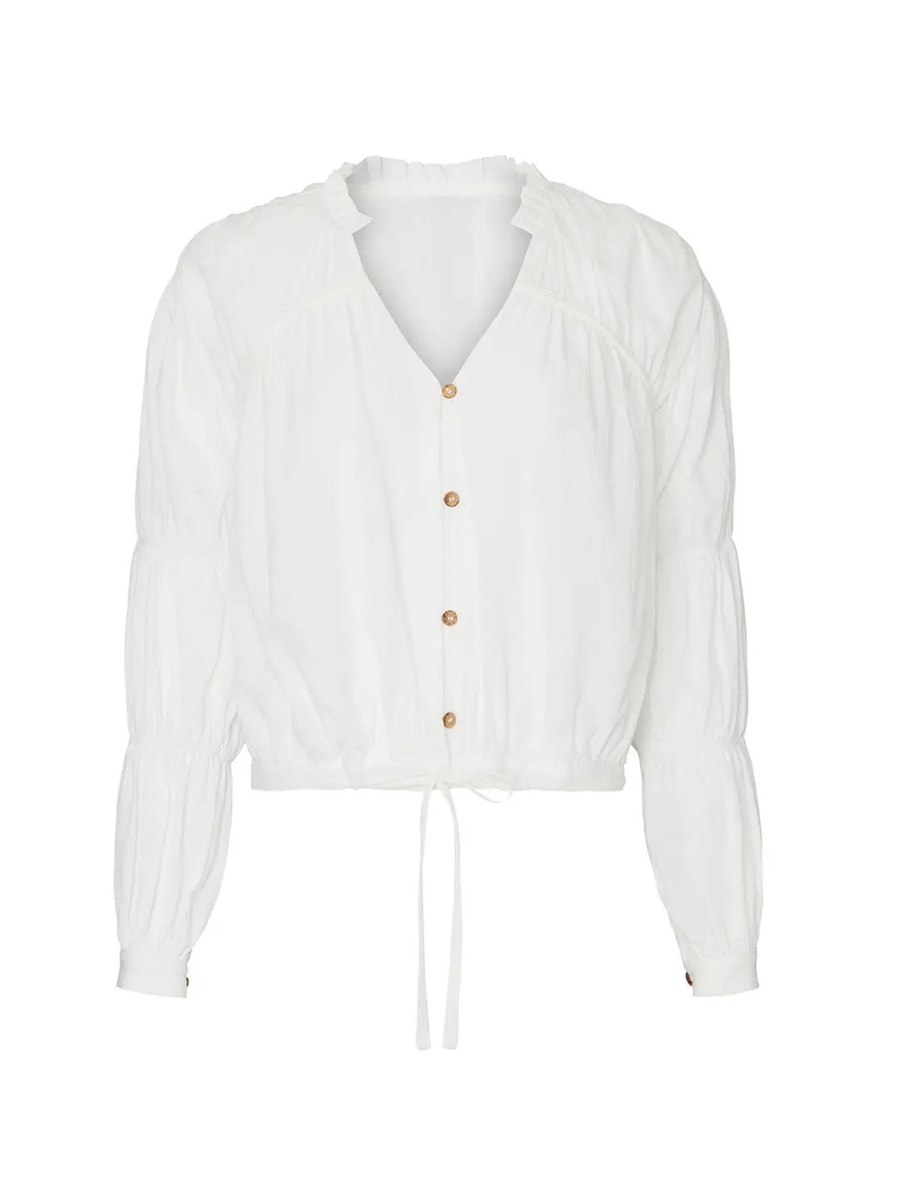 White Button-Front Ruffle Collar Blouse
